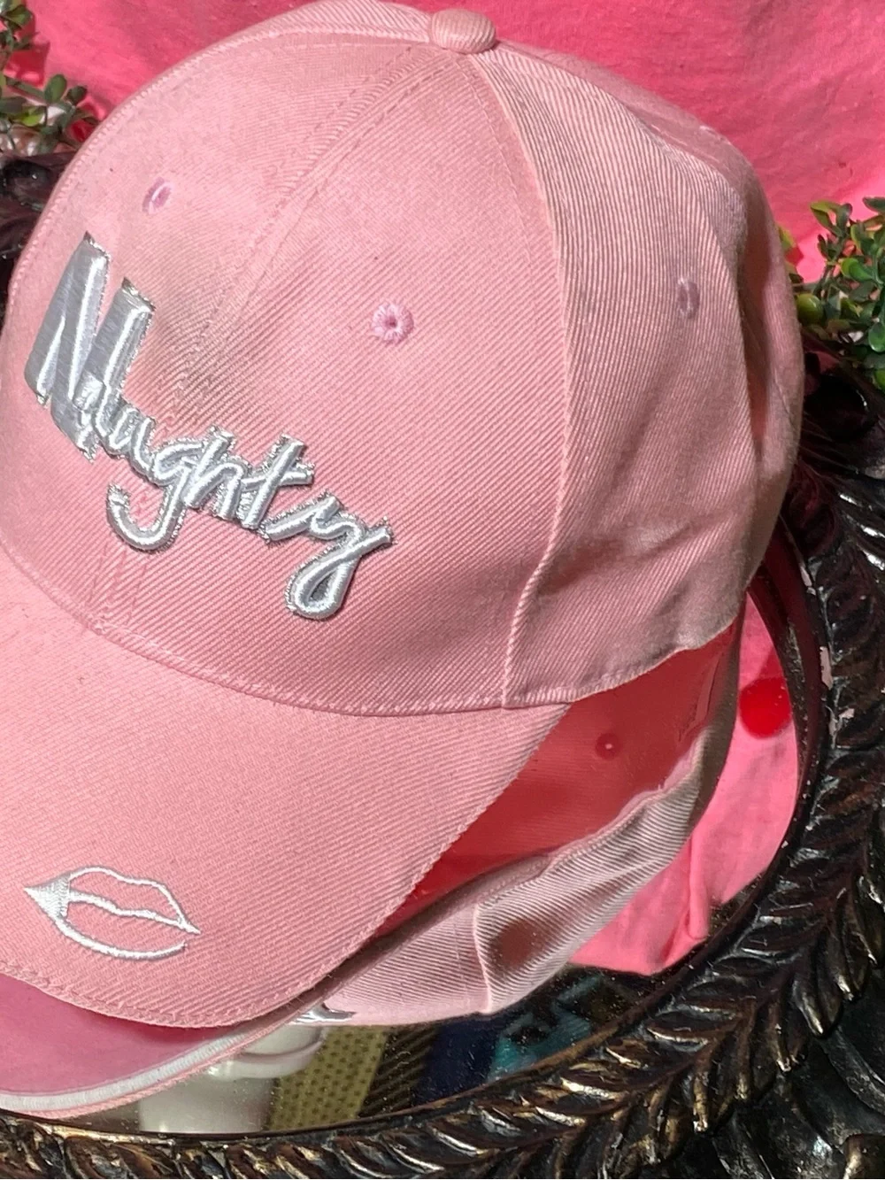 Pink 'Naughty' Embroidered Baseball Cap